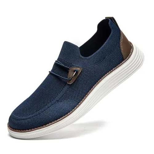 Produktbild: CAIQDM Bequeme nackte Slip-On-Loafer für Herren hautfreundliche rutschfeste Innensohlen Walking-Freizeitschuhe Retro-Mode leichte und atmungsaktive Outdoor-Fitness-Joggingschuhe Dunkelblau EU 46