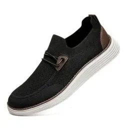 Produktbild: CAIQDM Bequeme nackte Slip-On-Loafer für Herren hautfreundliche rutschfeste Innensohlen Walking-Freizeitschuhe Retro-Mode leichte und atmungsaktive Outdoor-Fitness-Joggingschuhe Schwarz EU 41