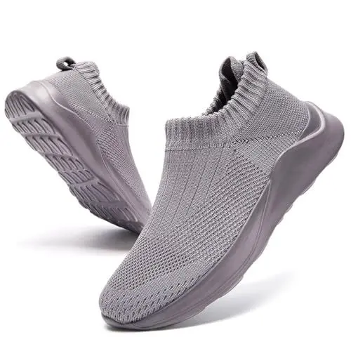 Produktbild: CAIQDM Damen Schuhe Slip On Sneakers Turnschuhe Laufschuhe Walkingschuhe Mesh Leichtgewichts Atmungsaktiv Grau 42 EU