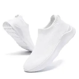Produktbild: CAIQDM Damen Schuhe Slip On Sneakers Turnschuhe Laufschuhe Walkingschuhe Mesh Leichtgewichts Atmungsaktiv Weiß 38 EU
