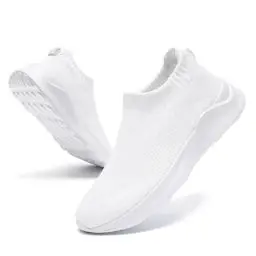 Produktbild: CAIQDM Damen Schuhe Slip On Sneakers Turnschuhe Laufschuhe Walkingschuhe Mesh Leichtgewichts Atmungsaktiv Weiß 41 EU