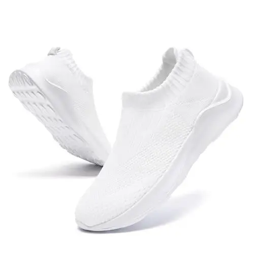 Produktbild: CAIQDM Damen Schuhe Slip On Sneakers Turnschuhe Laufschuhe Walkingschuhe Mesh Leichtgewichts Atmungsaktiv Weiß 41 EU