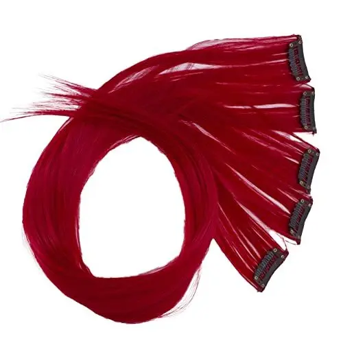 Produktbild: CAISHA 5 Teile Set 60cm Bunte Strähne Strähnchen Clip in Extension Haarverlängerung Glatt Langhaar Haarteil Weinrot BST114