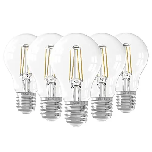 Produktbild: CALEX LED Lampe E27 Fassung, 4W Filament Leuchtmittel, Ersatz für 40W Glühbirne, Classic Kolbenform Birnen, Fadenlampe 2700k Warmweiß, 5 Stück, Nicht Dimmbar, 1101001200-5