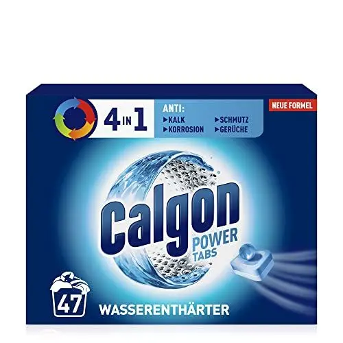 Produktbild: Calgon 4-in-1 Power Tabs – Wasserenthärter gegen Kalkablagerungen, Schmutz und Korrosion in der Waschmaschine – Beugt unangenehmen Gerüchen vor – 1 x 47 Tabs