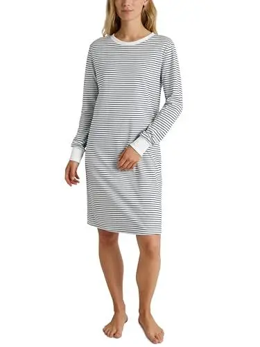 Produktbild: CALIDA Cotton Stripes Langarm-Nachthemd Damen, Länge 100cm, aus 100% Baumwolle