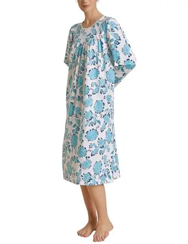 Produktbild: CALIDA Soft Cotton Langarm-Nachthemd Damen, Länge 110cm, aus 100% Baumwolle, mit sanft glänzender Satin-Paspelierung