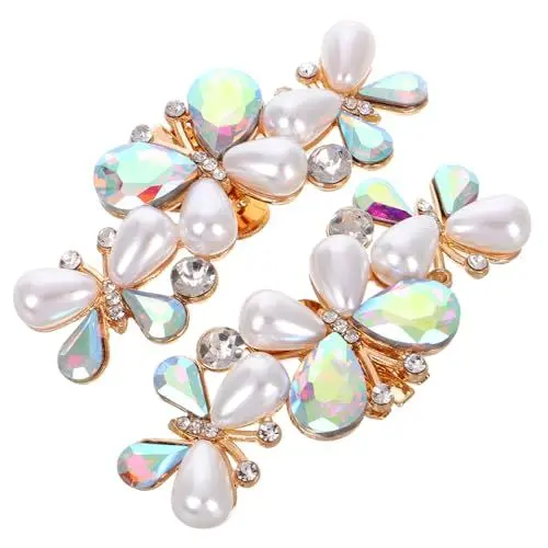 Produktbild: CALLARON 1 Paar High Heels Schnallen Dekoration Hochzeit Brautschuhe Perlen Haarnadeln Schleife Haarspangen Strass Haarspangen Schleife Schuhe Perlen Schuhklammern Strass Tofwaol