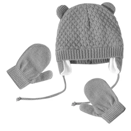 Produktbild: CALLARON 1satz Warmer Wintermütze Und Gestrickten Handschuhen Für Junge Mädchen Beanie Hut Und Fäustlinge Im Niedlichen Cartoon-design Für Jungen Und Mädchen Für Kalte Tage