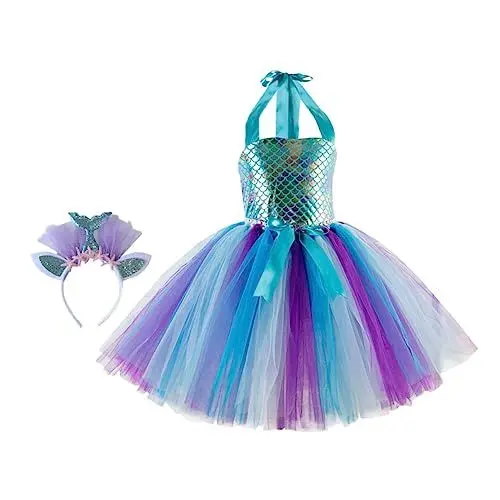 Produktbild: CALLARON 1 Satz Mesh-rock Meerjungfrauen-outfits Mit Pailletten Bling Meerjungfrau Kostüm Meerjungfrauenkleid Aus Spitze Gilr Meerjungfrauenkleid Kinderkleidung Mädchen Stoff