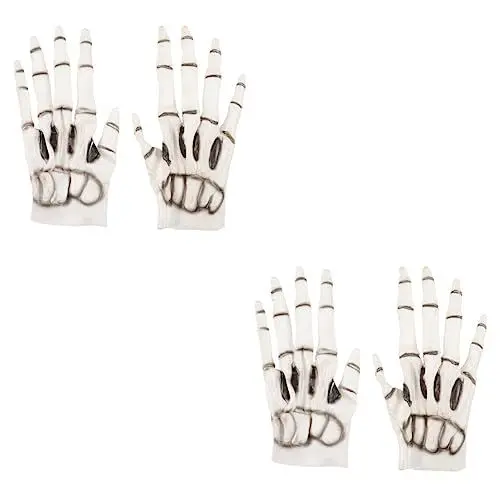 Produktbild: CALLARON 2 Paar Vinyl-Handschuhe Halloween-Skelett-Handschuhe Hexenfinger Skeletthandschuhe Aus Latex Cosplay-Skelett-Handschuhe Totenkopf-Handschuhe Fäustlinge Schädel Unheimlich Weiß