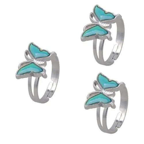 Produktbild: CALLARON 3 Stk Schmetterling Farbwechselring Herz Stimmungsringe Stimmungsring Mit Farbwechsel Temperatur-emotionsring Halloween-spinnenringe Schmuck Legierung Herzförmig Fräulein