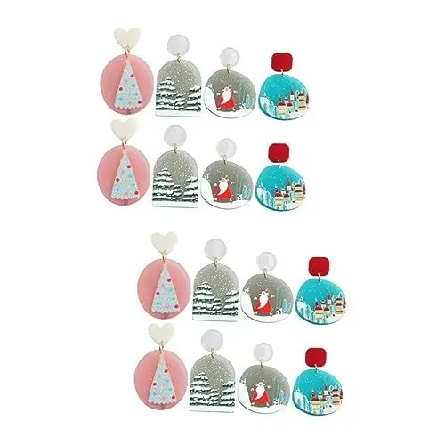 Produktbild: CALLARON 8 Paare Weihnachtsbaum-ohrringe Acryl-weihnachtsstecker Weihnachtsohrring Ohrschmuck Aus Acryl Weihnachtsmann-ohrring Ohrstecker Aus Acryl S925 Silbernadel Weihnachten Fräulein