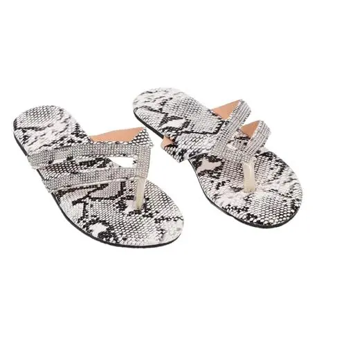 Produktbild: CALLARON Flip-flops Mit Flacher Sohle Und Strass Im Römischen Stil Sandalen Für Damen Strandhausschuhe Mit Schlangenmuster Sommerhausschuhe Für Draußen