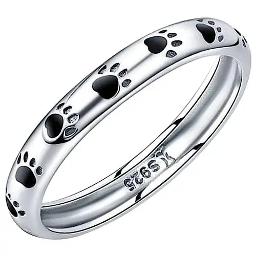 Produktbild: CALLARON Silberner Ring Für Damen Ein Schöner Ring Mit Pfoten Druck Silberringe Für Silberring Für Für Paare Klingeln Männergeschenk Herrenring S925 Silber Haustier Katzenpfote Fräulein
