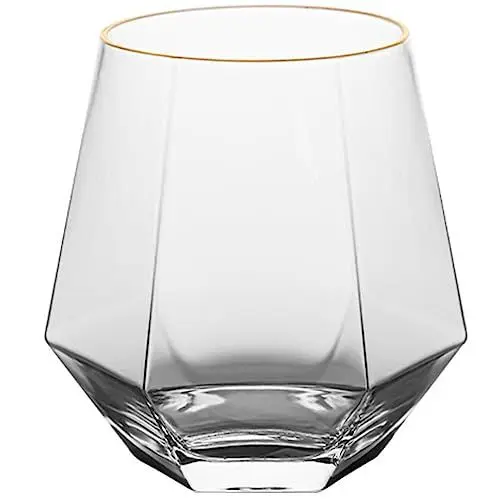 Produktbild: CALLARON Wasserbecher Diamant-Whiskygläser Diamantförmige Weingläser Ohne Stiel Wein-Whisky-Becher Luxus Geometrisches Weinglas Für Wassercocktails Bourbon 340Ml Trinkglas
