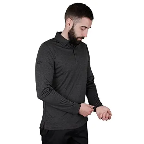 Produktbild: Callaway Golf Herren Langarm ATY Golf-Polo-Hemd - Schwarz Heidekraut - L