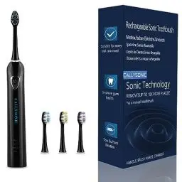 Produktbild: CallySonic Sonic Elektrische Zahnbürste, H31 Schallzahnbürste Elektrische mit 4 Aufsteckbürsten, 3 Putzprogrammen, Timer, USB-Ladung mit Hält 45 Tage, Wasserdicht nach IPX7, Schwarz
