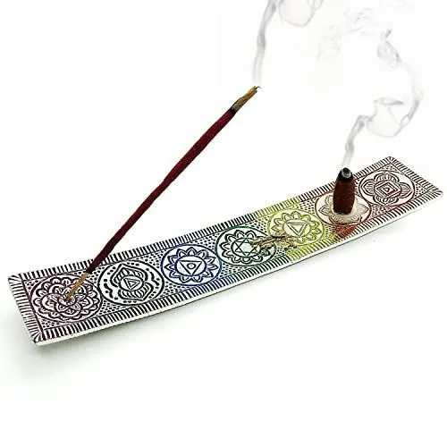 Produktbild: CALMVEDA Chakra Räucherstäbchenhalter Metall räucherstäbchen Halter Set für Stäbchen und Kegel,wecken Sie Ihre innere Energie, Meditationszubehör, Chakra-Dekoration & Hippie-Raumdekoration (25.4 cm)
