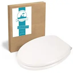Produktbild: Calmwaters® Premium WC Sitz mit Absenkautomatik Modern Wellness, Toilettensitz Weiß, Holzkern Toilettendeckel, Fast-Fix, Metallscharnier, universale O-Form, WC Deckel oval, Komfort Klositz, Weiß