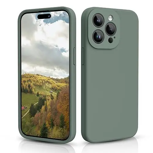 Produktbild: CALOOP iPhone 15 Pro Hülle, Premium Silikon Handyhülle Individueller Schutz für Jede Linse Ganzkörper Abgedeckte Dicke Gummi Stoßfeste Telefonhülle, 6,1 Zoll(Olive Grün