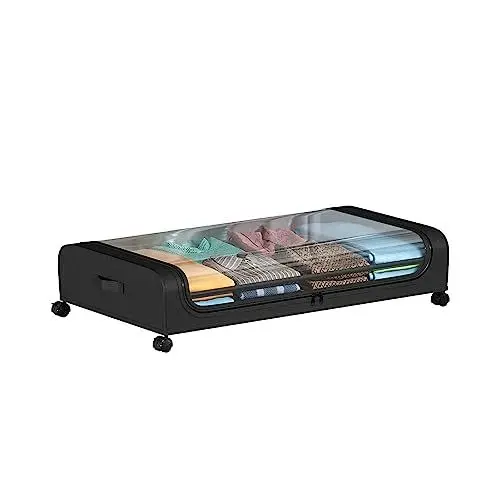 Produktbild: Caluself Unterbett-Aufbewahrung mit Rollen, Faltbarer Unterbett-Aufbewahrungsschrank, Rollender Unterbett-Aufbewahrungsschrank mit Metallschubladen, Organisation und Aufbewahrung von(Schwarz-1)