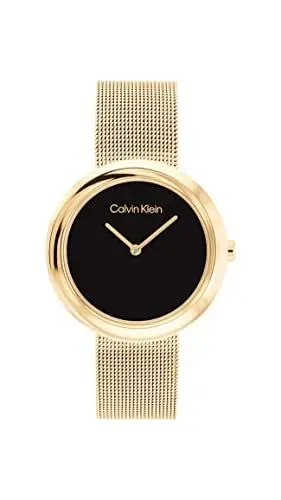 Produktbild: Calvin Klein Analog Quarzuhr für Damen Kollektion Twisted Bezel mit Goldfarben Edelstahl-Mesh-Gliederarmband - 25200012