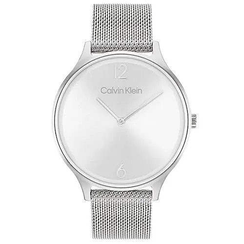 Produktbild: Calvin Klein Analog Quarzuhr für Damen Kollektion Timeless MESH 38MM mit Silbernes Edelstahl-Mesh-Gliederarmband - 25200001