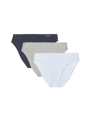 Produktbild: Calvin Klein Damen 3er Pack Slips Bikini Form Mid-Rise Unterwäsche, Mehrfarbig (Plein Air/Grey Heather/Ink), S