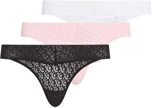Produktbild: Calvin Klein Damen 3er Pack Strings Low Rise mit Spitze, Mehrfarbig (Black/Classic White/Buff Pink), L