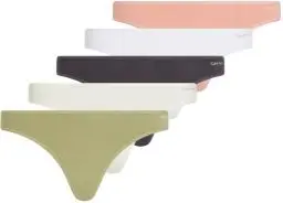 Produktbild: Calvin Klein Damen 5er Pack Strings Thong Unterwäsche, Mehrfarbig (A Gry/Wht/L Pch/Gls Ylw/Ign Gry), S