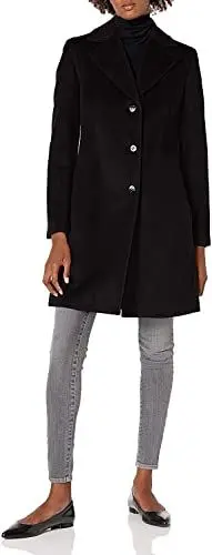 Produktbild: Calvin Klein Damen Full-Length Buttoned Wool Coat (Petite, Standard, Plus) Mantel aus Mischwolle, Klassisches Schwarz, 34