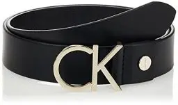 Produktbild: Calvin Klein Damen Gürtel Ck Logo Belt 3.5 cm Ledergürtel, Schwarz (Black Leather/Light Gold Buckle), 75 cm