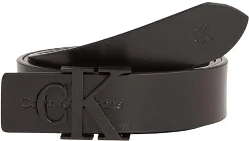 Produktbild: Calvin Klein Damen Gürtel Monogram Hardware 3.0 cm Ledergürtel, Schwarz (Black/Black), 100 cm