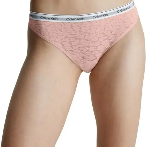 Produktbild: Calvin Klein Damen String High Leg Thong mit Spitze, Rosa (Subdued), M