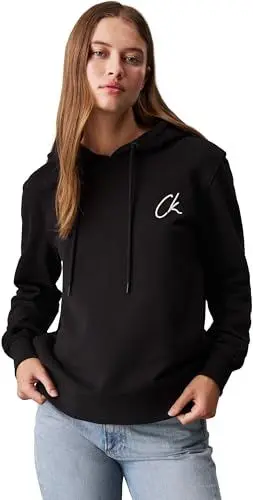 Produktbild: Calvin Klein Damen Hoodie Embroidered Regular Fit Tee mit Logo, Schwarz (Ck Black), XXS