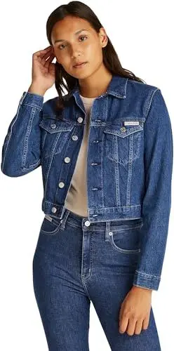 Produktbild: Calvin Klein Damen Jeansjacke Cropped 90'S Denim Trucker mit Brusttaschen, Blau (Denim Medium), M