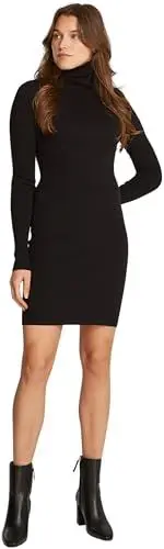 Produktbild: Calvin Klein Damen Pullover-Kleid Woven Label Tight Sweater Dress mit Rollkragen, Schwarz (Ck Black), XL