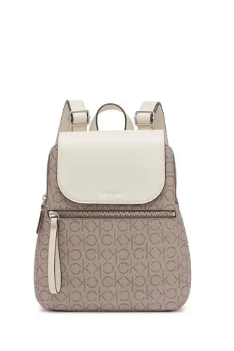 Produktbild: Calvin Klein Damen Reyna Signature Key Item Flap Rucksack, Mandel/Taupe/Weiß, Einheitsgröße
