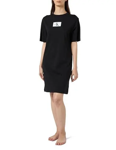 Produktbild: Calvin Klein Damen Nachthemd Sleepshirt Baumwolle, Schwarz (Black), XL
