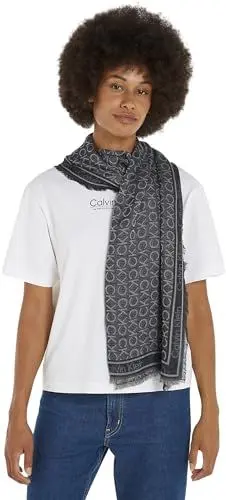Produktbild: Calvin Klein Damen Schal Monogram Jacquard Winter, Schwarz (Ck Black), Einheitsgröße