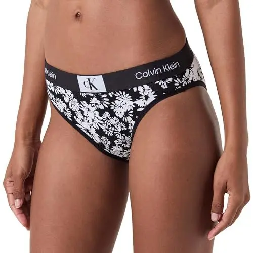Produktbild: Calvin Klein Damen Slip Bikini Form Baumwolle mit Stretch, Mehrfarbig (Halo Floral Print+Black), XS
