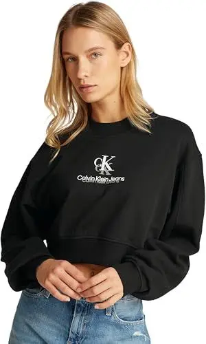 Produktbild: Calvin Klein Damen Sweatshirt Shadow Graphic Crewneck Cropped, Schwarz (Ck Black), S