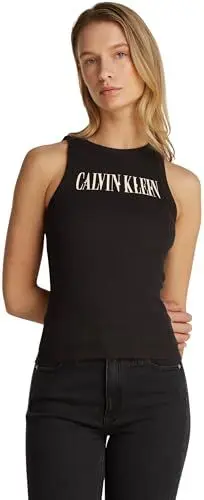 Produktbild: Calvin Klein Damen Tank Top Varsity Rib Slim Fit, Schwarz (Ck Black), M