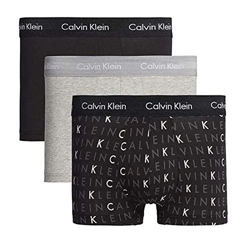 Produktbild: Calvin Klein Herren Boxershorts Low Rise Trunks aus Baumwolle mit Stretch, Mehrfarbig (Black/Grey Heather/Subdued Logo), M