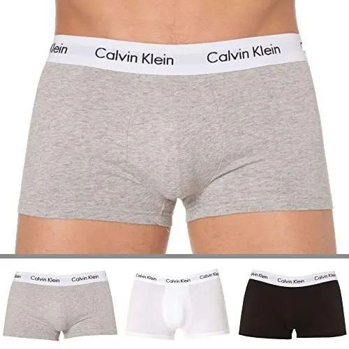 Produktbild: Calvin Klein Herren 3er Pack Boxershorts Low Rise Trunks Unterwäsche, Mehrfarbig (Black/White/Grey Heather), L