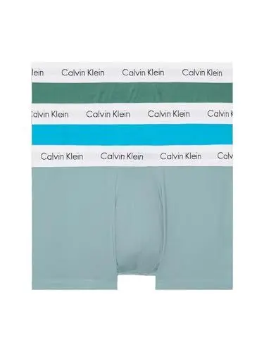 Produktbild: Calvin Klein Herren 3er Pack Boxershorts Low Rise Trunks Baumwolle mit Stretch, Mehrfarbig (Viv Bl Arona Sageb Grn W/ Wh Wbs), M