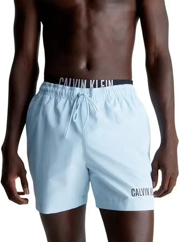 Produktbild: Calvin Klein Herren Badeshorts Medium Double Mittellang, Blau (Powder Aqua), M