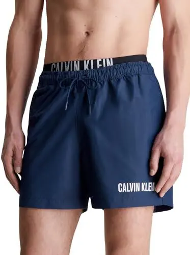 Produktbild: Calvin Klein Herren Badeshorts Medium Double Mittellang, Blau (Signature Navy), L