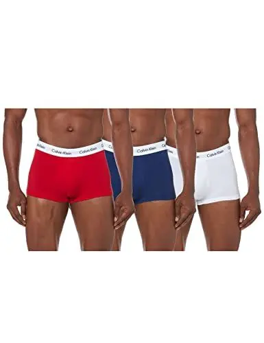 Produktbild: Calvin Klein Herren Boxershorts, 3 Stück Low Rise Trunk,Blau, Rot, Weiß,L